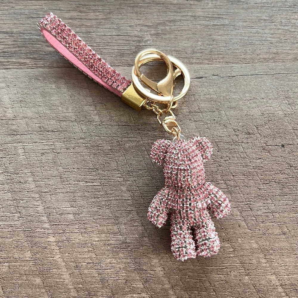 NWOT Pink Crystal Bling Bear Keychain